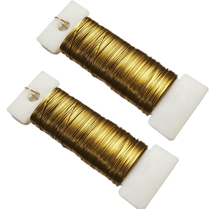 GLOLOOS 76Yards 26Gauge Golden Metal Floral Wire Flexible Paddle Florist Garden Wire for Flower Arrangement,Crafts,Christmas Wreaths Tree,Garland. - Image 1